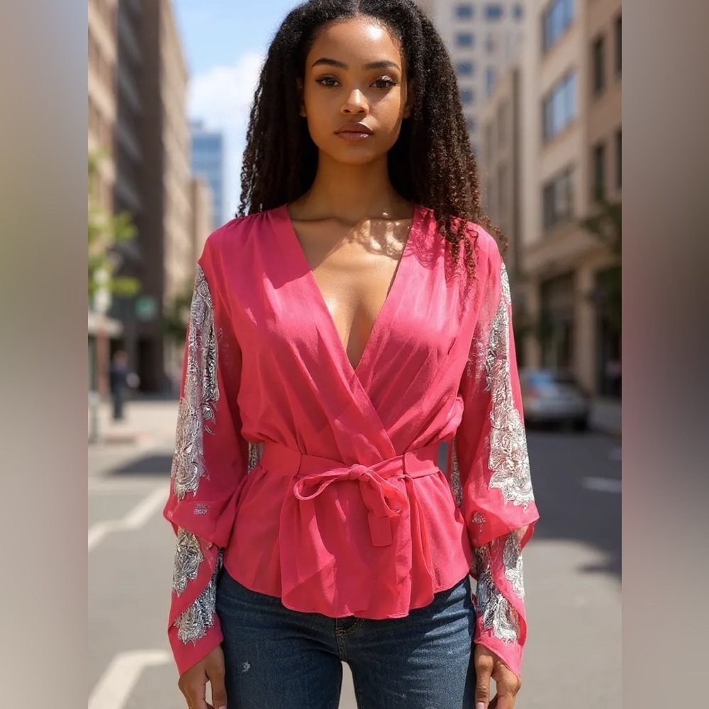 BCBGMaxAzria Silk Boho Crossover Top